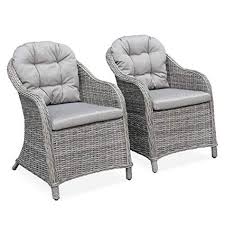 Alice S Garden Lot De 2 Fauteuils En Resine Tressee Arrondie Lecco Gris Coussins Beiges Chaises Structure Aluminium Coussin Beige Fauteuil Fauteuil Jardin