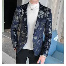 Frost blue double breasted tuxedo with shawl tuxedo. Wedding Suits For Men Bronzed Velvet Suit Jacket Blazer Floral Casual Men Blazers Black White Navy New Shopee Philippines