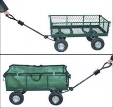 Caisse basculante polypro 75 l.châssis en acier peint.essieu de direction pour les 2 roues avant.manche pivotant, chariot facile à manier.4 roues gonflées ø 270 mm jantes métal flasques.charge utile 150 kg.charge maxi lors des opérations de déversement 1. Chariot De Jardin Chariot De Jardin 4 Roues