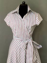 Striped Burgundy Grey And White Cotton Dress With A Matching Mask Burgubdy Grey And White Stripes Cotton Dress In 2020 White Cotton Dress Dresses Long Ties