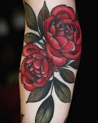Black And Red Flower Tattoo Sleeve Thanks Meagan Black Healed Color Fresh Right Over The Ditch Yeowch Red Tattoos Body Tattoos Red Flower Tattoos