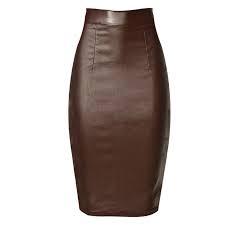 Les modeuses en sont folles et à juste. Jupe En Jean Marron Enduit De Cuir Pour Femme Sexy Taille Haute Jupe Crayon En Denim Fete Longueur Aux Genoux Vetements De Rue Aliexpress
