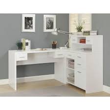 Monarch Specialties 47 In L Shaped White 8 Drawer Computer Desk With Shelves I 7028 The Home Depot In 2020 White L Shaped Desk L Shaped Corner Desk Computer Desk With Shelves