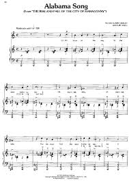 There are more songs written about alabama than any other state. Alabama Song Kurt Weill Sheetmusic Partition Compositions Works