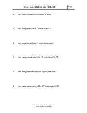 9+ moles and mass worksheet answers key with work. W340 Mole Calculations Worksheet 1 Pdf Mole Calculation Worksheet 1 How Many Moles Are In 40 0 Grams Of Water 2 How Many Grams Are In 3 7 Moles Of Course Hero