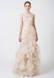 Designer Vera Wang Style Farrah Neckline Asymmetrical Silhouette Mermaid Fabric Tulle Color Blush W Vera Wang Bridal Used Wedding Dresses Vera Wang Dress