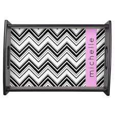 Black And White Zig Zag Pattern Name Your Name Zigzag Pattern Chevron Black Pink Serving Tray Black And White Gifts Unique Special B W White Serving Tray Black And White Black White Fashion