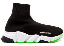 The print in balenciaga's speed trainers sneakers is not always the same, because the brand changes the font once in a while. Balenciaga Speed Trainer Green Sole 587286 W1704 1073