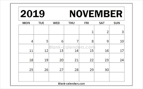 Month Of November 2019 Calendar Template Monthly Calendar Template Calendar Template Editable Calendar