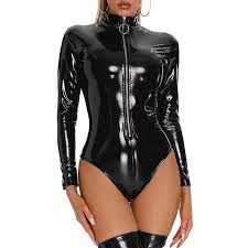 5XL Shiny PVC Leather Leotard For Women Hot Porn Zipper Open Breast  Exposing Wetlook sheath Latex Bodysuit Long Sleeve Sexi - AliExpress