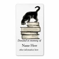 In Memory Of Cat On Stack Of Books Of Bookplate Zazzle Com Book Plates Memory Books Bookplate Labels