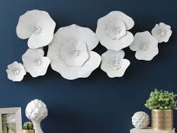 Flower wall art large, white, metal. Contemporary Metal Flower Lily Pad Wall Art 3d Sculpture Home Office Decor White Shopping Com