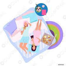 Ubootlustige comicillustration ep0bx5 aus der alamybibliothek mit hund und formate hohe qualitt und katze im. Madchen Nacht Flache Vektor Illustration Freundinnen Im Pyjama Essen Stock Vektorgrafi Crushpixel