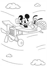 Mickey mouse doesn't go anywhere without his best friend pluto! Mickey Mouse Flying On Plane With Pluto Coloring Page Color Luna