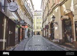 Prague, Czech Republic - April 23, 2020: Empty street in the historical  center of the Czech capital. Closed shops and restaurants due to  coronavirus outbreak. Empty city, COVID-19 pandemic Stock Photo - Alamy