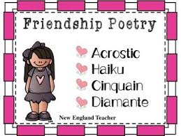 Friendship Theme Poetry Templates From Newenglandteacher Cinquain Diamante Haiku And Acrostic Poems Bw And Color Option Poetry Templates Cinquain Acrostic