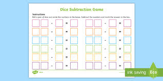 In the classroom, these dice games can be used during math workshop, math rotations, or center time. Free Dice Subtraction Game Sheet Teacher Made