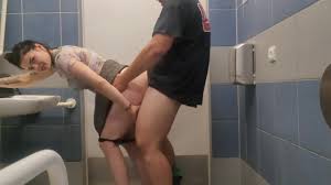 Quick job in supermarket public toilet, we had to be quiet
