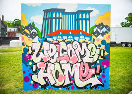 Detroit Skyline Graffiti Art Michigan Central Station Welcome Home Ford Street Art Graffiti Graffiti Art Graffiti Artist