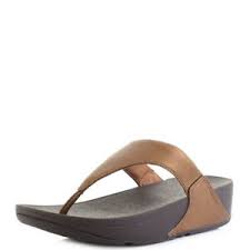 details about womens fitflop lulu leather toe post bronze metallic wedge flip flops shu size