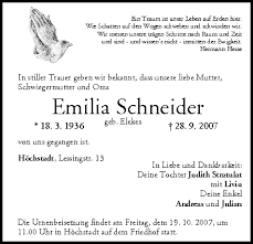 Candidata constituyente por el distrito 10. Emilia Schneider Traueranzeige Trauer Infranken De