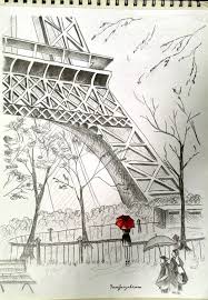 40 Most Beautiful And Detailed Eiffel Tower Drawings Eiffel Tower Drawing Paris Drawing Landscape Drawings