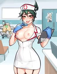 Rule 34 - Blushypixy Blushyspicy Breasts Out Female Female Focus Green Eyes  Green Hair Happy Horny Female Kiriko (overwatch) Licking Lips Looking At  Viewer No Bra Nurse Uniform Overwatch 2 Undressing White Skin | 8950569