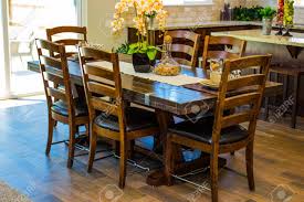 Magnolia home colette slipcover low back dining chair by joanna gaines $195. Dining Room Set With High Back Chairs Stock Photo Picture And Royalty Free Image Image 82718950