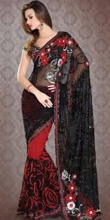 Black And Red Combination Designer Saree Black Red Net Saree Beautiful Dresses Fashion Indian Dresses