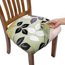 Autumn flint extending removable leaf dining table, wood with flint wood base. Amazon Com Comqualife Stretch Printed Dining Chair Seat Covers Removable Washable Anti Dust Upholstered Chair Seat Cover For Dining Room Kitchen Office Set Of 4 Green Leaves Furniture Decor