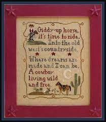 This cross stitch hobby horse pattern was originally designed and used as another block or square for a baby afghan or baby quilt. Cross Stitch Corner Country Cottage Needleworks Cowboy Dreams