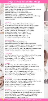 110 Best Days Of The Week Hashtags 2020 Instagram Guide In 2020 Social Media Hashtags Social Media Challenges Instagram Business