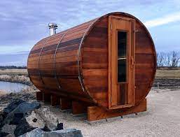 8 person steam wet dry sauna outdoor dome pine wood barrel pod shingle roof 9 kw. 12 Foot Barrel Sauna With Full Change Room
