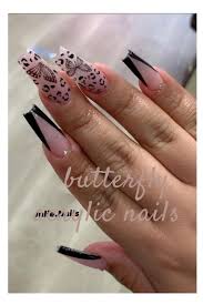 Black & holographic butterfly nails | holo press on nails | glue on nails | custom nails | clear nails | coffin oval stiletto square nails. 50 Butterfly Nail Art Designs With Different Nail Shapes