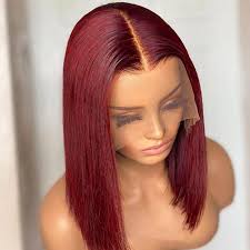 99J Burgundy Color Short Bob Wigs Straight Human Hair 13x4x1 Lace Front  Wigs Pre Plucked