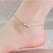 Chaine De Cheville Or Rose Timbre De Mot Personnalise Grave 4 Cotes Nom De Design 3d Bar De Charme Bijoux De Chevil Rose Gold Anklet Ankle Jewelry Anklet