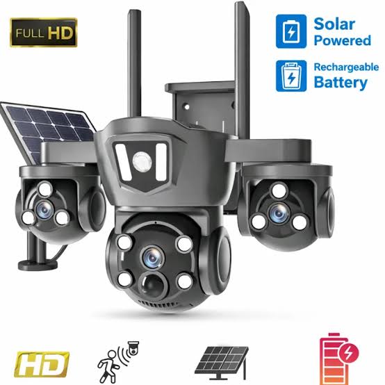 Wireless solar-powered security camera for eco-friendly home monitoring, AI generated