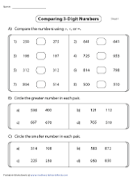 comparing 3 digit numbers worksheets