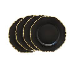 Black And Gold Charger Plates Elle Decor Black Melamine Charger Plates With Gold Scallop 4 Pack 1270499 4 The Home Depot In 2020 Charger Plates Charger Plates Wedding Black Decor