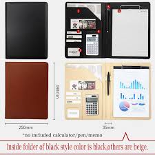 A4 Leather Multi Function Portfolio File Folder Interview Resume Document Organizer Bag Business Card Holder Binder Writing Pad A4 Leather Portfolio Folder A4leather Folder Documents A4 Aliexpress