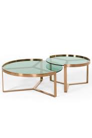 Haku coffee table, brass and smoked glass. Aula 2 Er Set Beistelltische In Kupfer Und Grunem Glas Geniales Design Fur Dein Zu Hause Von Den Nesting Coffee Tables Copper Coffee Table Glass Coffee Table