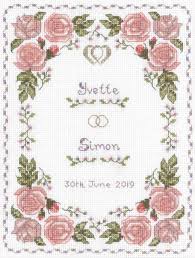 Personalized wedding samplers for any style of wedding from a religious themed church wedding to a more informal beach wedding sampler; Roses Dusky Pink Wedding Sampler Cross Stitch Kit In Dusky Pinks