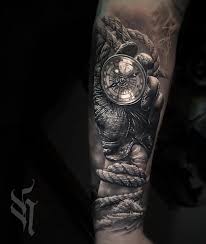 Black And Grey Realism Tattoo Artists Glove Compass Tattoos Sleeve Tattoos Black White Tattoos