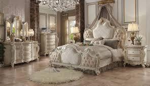 And a mirrored bedroom set is the shortest route to getting the look. 26880 Fabric Antique Pearl Finish Bed Picardy Collection By Acme Furniture