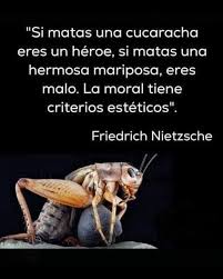Si matas una cucaracha eres un héroe. Si matas una hermosa mariposa, eres malo. La moral tiene criterios estéticos. Friedrich Nietzsche