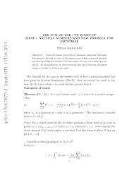 Pdf The Sum Of The R Th Roots Of First N Natural Numbers And New Formula For Factorial