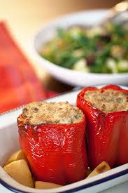 Red Capsicum Stuffed With Ricotta Caramelised Broccolini And Toasted Walnuts Yemista Meat Free Week Day Thre Vegetarian Cooking Vegetarian Stuffed Peppers