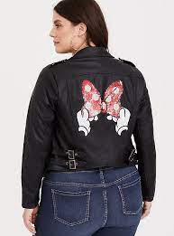 Disney Minnie Mouse Bow Patch Faux Leather Jacket Faux Leather Jackets Minnie Mouse Jacket Disney Outfits