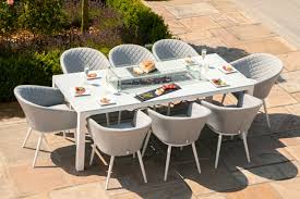 Enjoy the warm glow on your patio and set the ambiance for a relaxing outdoor experience. Ambition 8 Seat Rectangular Firepit Dining Set Lead Chine Elements