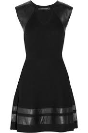 Black Leather Trimmed Ribbed Wool Dress Thakoon Kisa Elbiseler Elbise Kiyafet